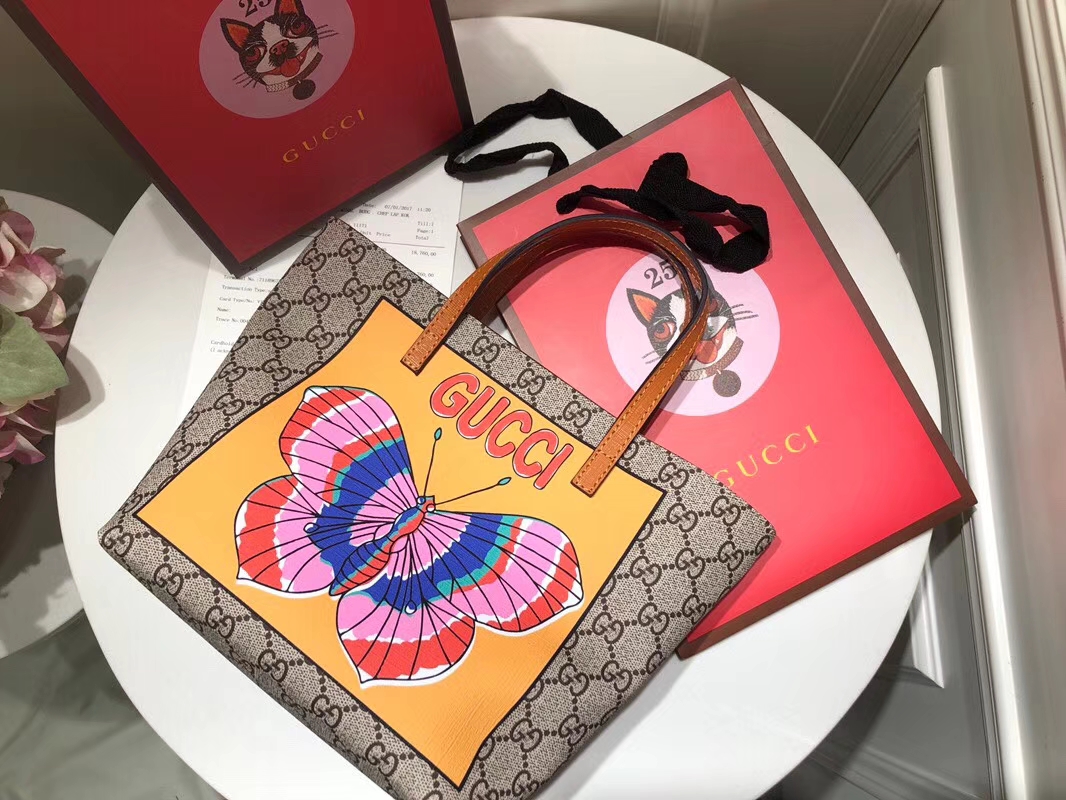 Gucci最萌的mini印花蝴蝶卡通购物袋 501804 撩翻你的少女心 风靡时尚 21×20×10cm